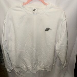 Nike White Crewneck Sweatshirt with Small Black Swoosh